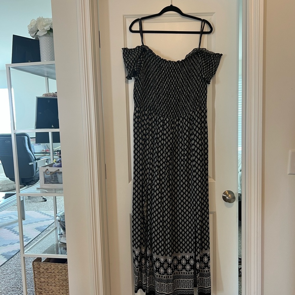 Elegant Black and White Off-Shoulder Dress